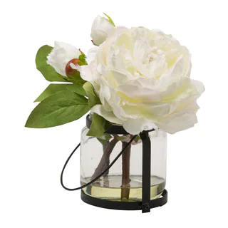 Blossom Collection 8.5-inch White Peony Cutting in Vase