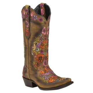 Black Star Sweetgrass Tan and Multicolor Women's Leather Cowboy Boots