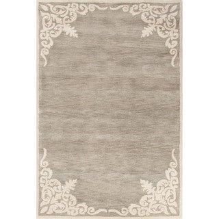 Contemporary Border Pattern Gray/Ivory Wool Area Rug (5x8)