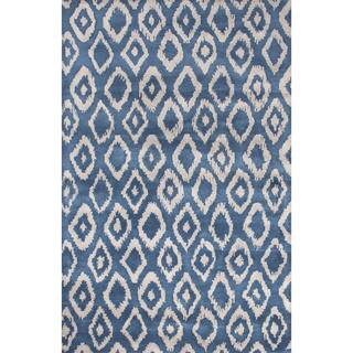 Contemporary Tribal Pattern Blue/Gray Wool Area Rug (5x8)