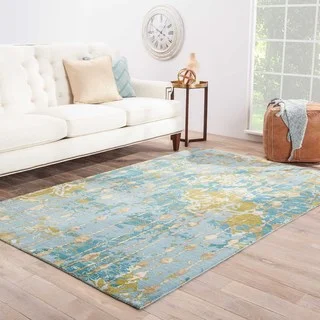 Luxury Abstract Pattern Blue/Green Wool and Art Silk Area Rug (12 x 15-inch)