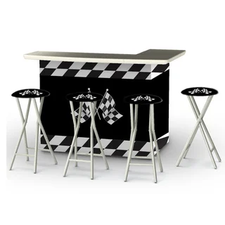 Best of Times Racing Checkered Flags Portable Patio Bar with Stools
