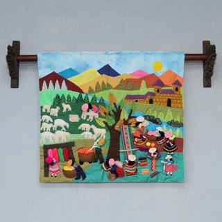 Handcrafted Applique 'Working with Wool' Wall Hanging (Peru)