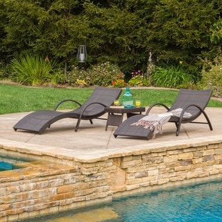 Acapulco Outdoor 3-piece Wicker Folding Armed Chaise Lounge Set by Christopher Knight Home