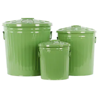 Coated Finish Green Metal Round Storage with Classic Garbage/ Lid and Side Handles Can Design (Set of 3)