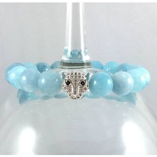 Terra Charmed Aquamarine Beaded Bracelet with CZ Panther Station Bead