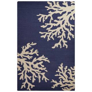 Flatweave Coastal Pattern Blue/Ivory Wool Area Rug (8' x 10')