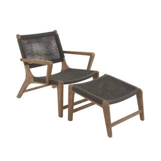 Comfortable Set Of Two Wood Rope Outdoor Chair With Footrest