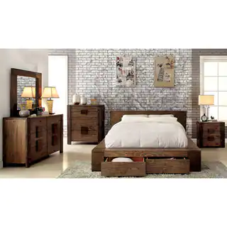 Furniture of America Shaylen II Rustic 4-piece Natural Tone Low Profile Storage Bedroom Set