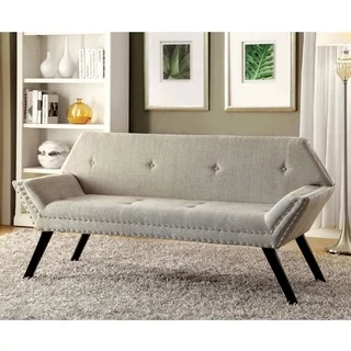 Furniture of America Kolesan Modern Tufted Linen Backed Accent Bench