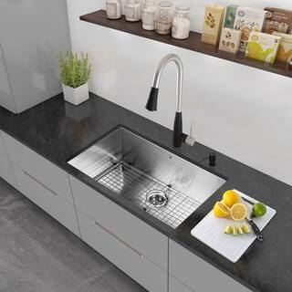 VIGO All-in-One 30-inch Stainless Steel Undermount Kitchen Sink and Milburn Stainless Steel/Matte Black Faucet