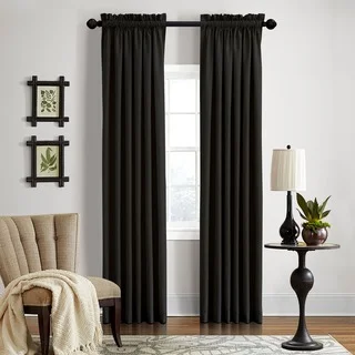 Grand Luxe Linen Gotham Black Rod Pocket Curtain Panel