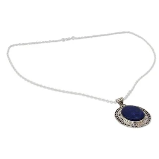 Sterling Silver 'Royal Indian Blue' Lapis Lazuli Necklace (India)