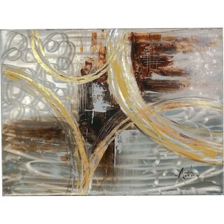 Never Ending Imagination Strokes of Brown, Gold, Grey and Silver Abstract Artwork on a Metal Sheet