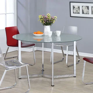 Furniture of America Miellis Contemporary Round Glass Top Dining Table
