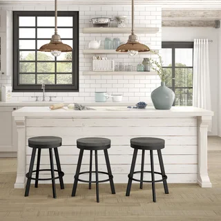 Amisco Warner Swivel Metal Counter Stool With Distressed Wood Seat