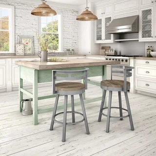 Amisco Vector Swivel Metal Barstool With Distressed Wood Seat