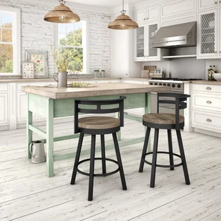 Amisco Vector Swivel Metal Counter Stool With Distressed Wood Seat