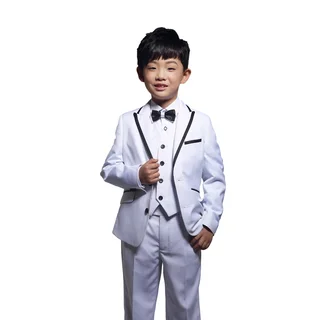 White 3-piece Tuxedo with Black Trim for Kids 4 - 14 Years