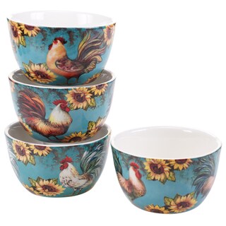 Certified International Sunflower Rooster 5.25-inch Ice Cream Bowls (Set of 4) Assorted Designs