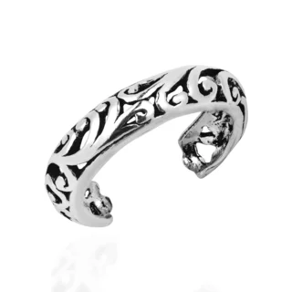 Handmade Detailed Open Swirl Filigree .925 Silver Toe or Pinky Ring (Thailand)