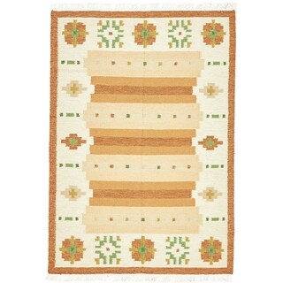 Orange Hand-woven Wool Kilim Dhurrie Contemporary Oriental Rug (4'7 x 6'7)
