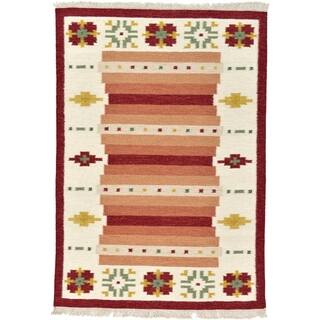 Burgundy Hand-woven Wool Kilim Dhurrie Oriental Rug (4'7 x 6'7)