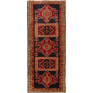 ecarpetgallery Hand Knotted Persian Ardabil Blue/ Red Wool Rug (4'5 x 10'4)