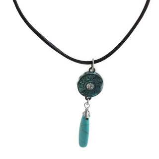 Mama Designs Handmade Black Leather Faux Turquoise Necklace