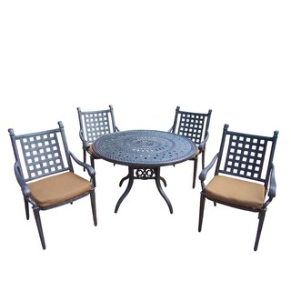 Sunbrella Aluminum 5-piece Dining Set, with 46-inch Table, and 4 Stackable Chairs with Sunbrella Cushions