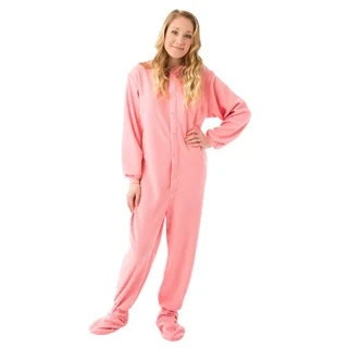 Big Feet PJ's Unisex Pink Fleece Unisex Adult Footed Pajamas with Drop Seat
