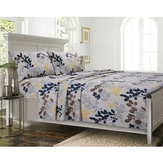 Barcelona Cotton Percale Leaf Printed Extra Deep Pocket Sheet Set with Oversize Flat or Pillowcase Separates