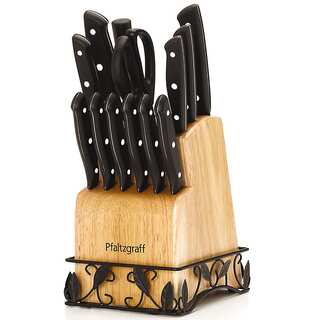 Pfaltzgraff 14 Pc Stamped Triple Riveted Set With Natural Finish Block