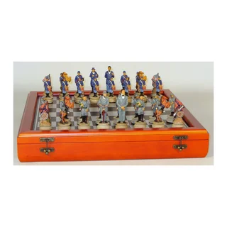 325-inch Civil War Generals Painted Resin Men Chess Set with Cherry Stained Chest Board