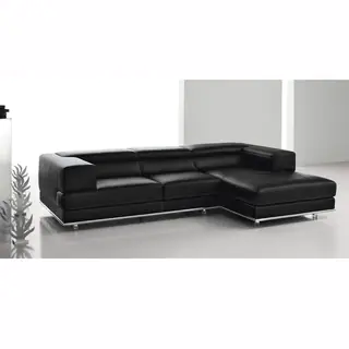 Desire Black Italian Leather and Light Grey Stitch Sofa