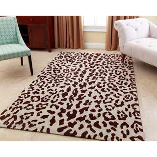 Abbyson Leopard Print Maroon Wool Rug (3' x 5')