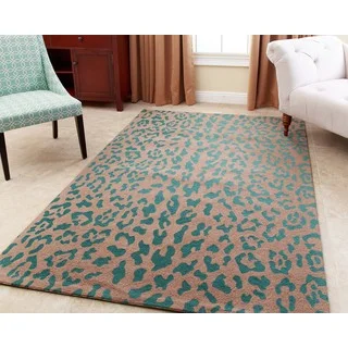 Abbyson Leopard Print Teal Wool Rug (8' x 10')