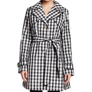 Laundry by Shelli Segal Black Checked Trench Coat
