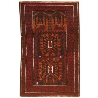 Herat Oriental Afghan Hand-knotted 1970s Semi-antique Tribal Balouchi Burgundy/ Black Wool Rug (2'6 x 4')