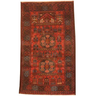 Herat Oriental Afghan Hand-knotted 1970s Semi-antique Tribal Balouchi Red/ Charcoal Wool Rug (2'7 x 4'6)