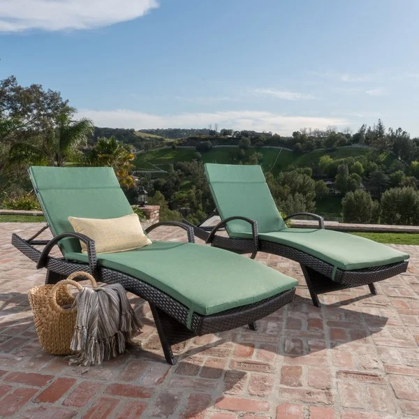 Toscana Outdoor Wicker Armed Chaise Lounge Chair with Cushion by Christopher Knight Home (Set of 2)