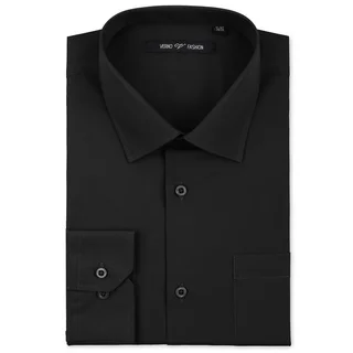 Verno Men's Black Classic Fashion Fit Dress Shirt