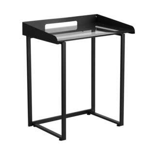 Offex Office Contemporary Desk with Clear Tempered Glass and Black Frame