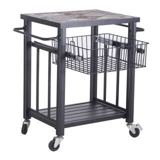 Sunjoy Hansel Serving Cart Steel with Included Bamboo Cutting Board