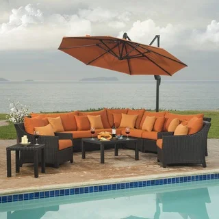 Orange Sectional and Club Set with Umbrella (9-piece)