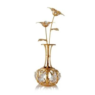 24k Gold Plated 'Sun Flowers In A Vase' Table Top Ornament Made with Genuine Matashi Crystals