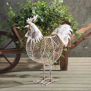 Sunjoy Antique White Rustic Chicken Wire Rooster Garden Sculpture