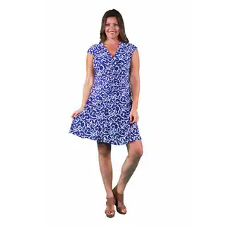 24/7 Comfort Apparel Women's Plus Size Abstract Blue Shirred Dress