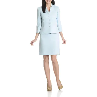 Tahari Arthur S. Levine Women's Pearl Trim Collar Textured 2-piece Skirt Suit