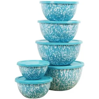 Reston Lloyd Calypso Basics Turquoise Marble 12-piece Enamel Bowl Set